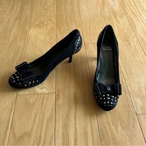 VTG Stuart Weitzman Black Studded Suede Leather Heels Glossy Finish Spain 6.5 M